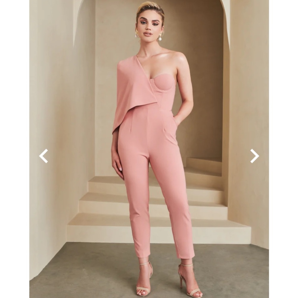 Lavish Alice : gorgeous one shoulder cape jumpsuit in coral